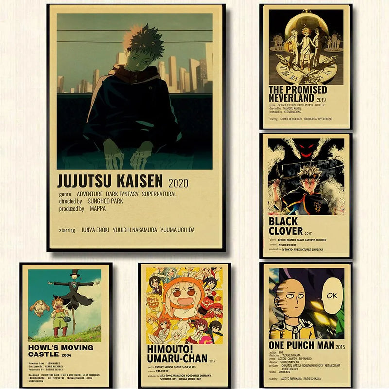 Classic Retro Japanese Anime Kraft Poster Collection Jujutsu Kaisen Akame Ga Kill Haikyu Your Name  Artistic Wall Sticker Decor