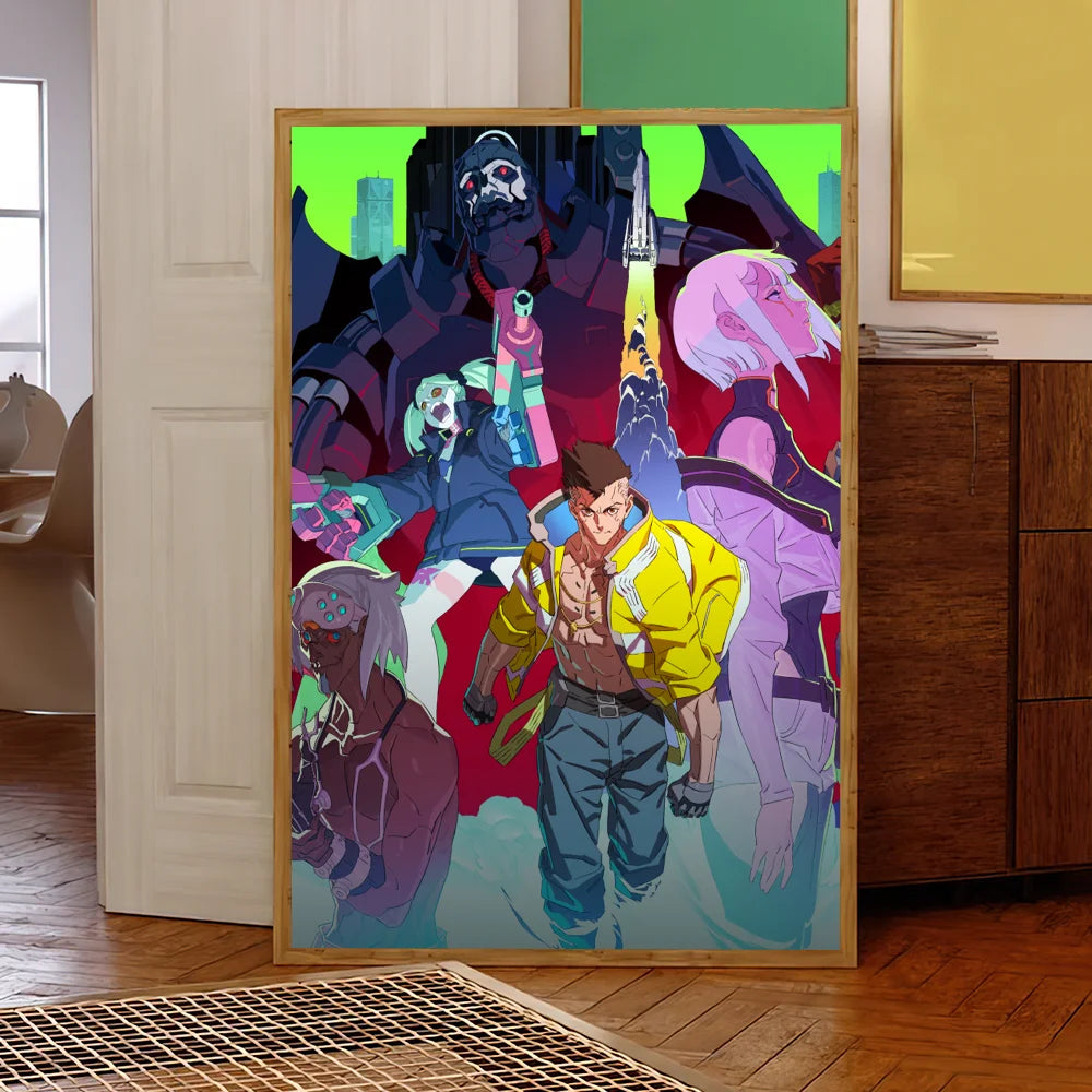 Anime C-Cyberpunk E-Edgerunners Poster Self Adhesive Painting Living Room Office Decoration Bedroom Home Wall Sticker Prints