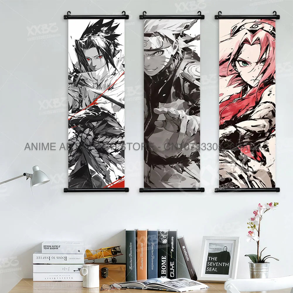 Anime Naruto Hanging Painting Hatake Kakashi Wall Art Scrolls Picture Uchiha Sasuke Home Decor Canvas Poster Haruno Sakura Mural