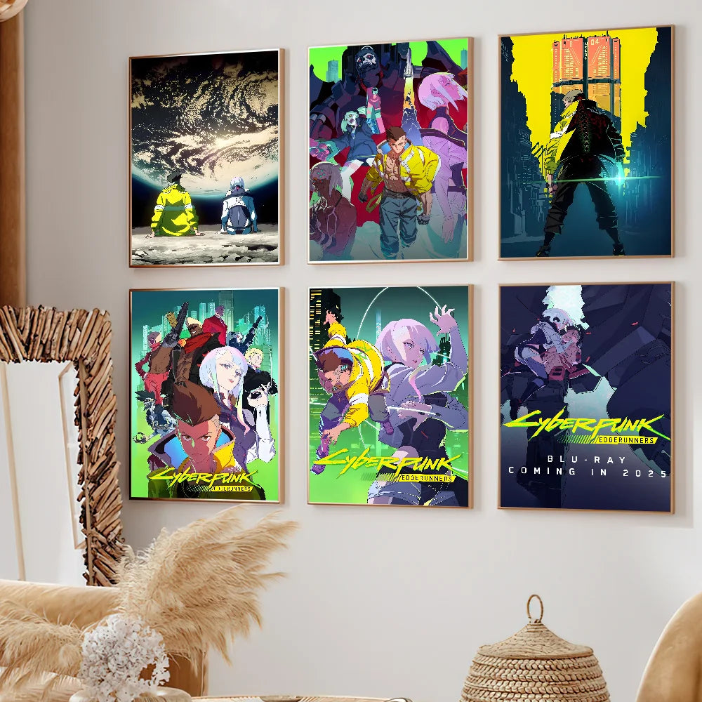 Anime C-Cyberpunk E-Edgerunners Poster Self Adhesive Painting Living Room Office Decoration Bedroom Home Wall Sticker Prints