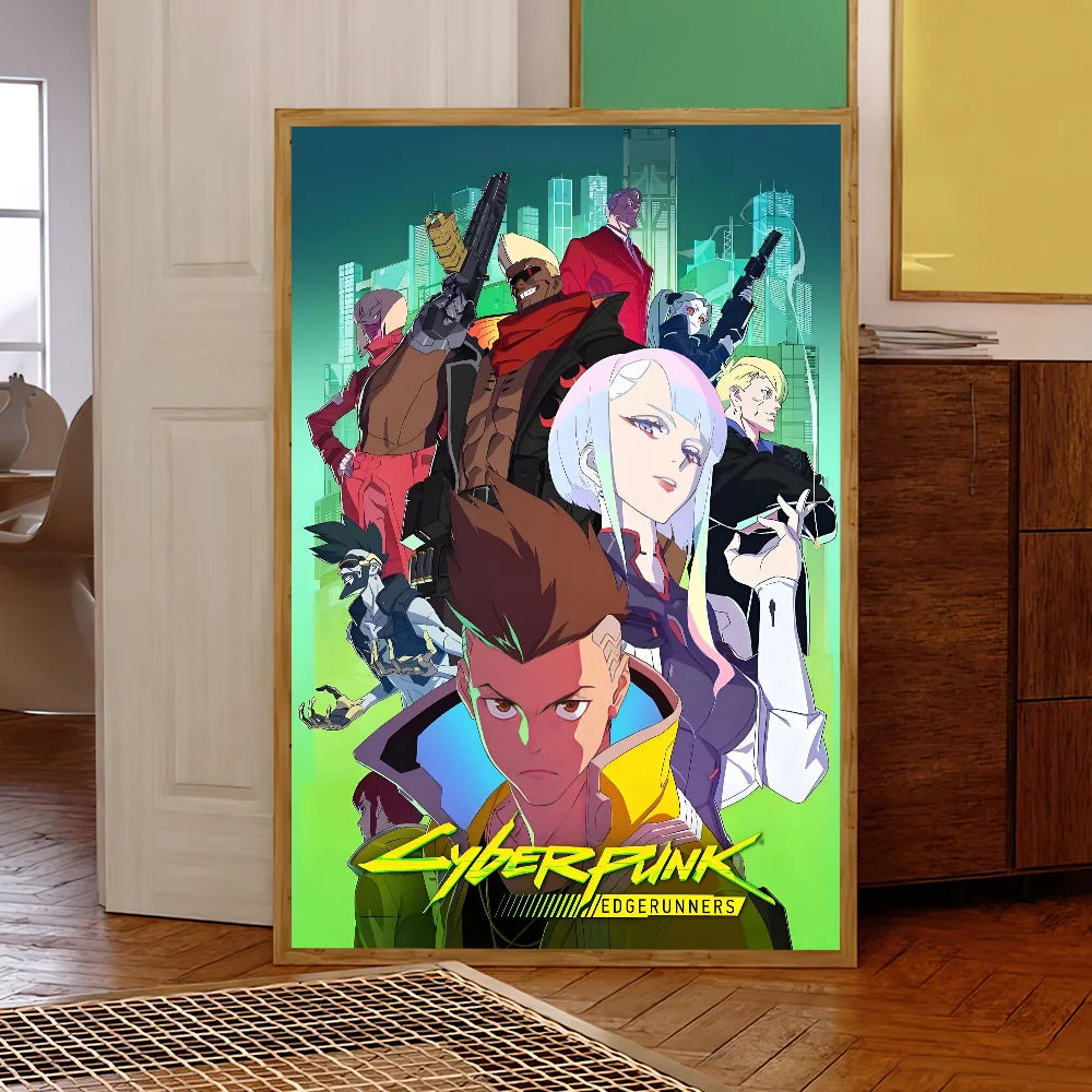 Anime C-Cyberpunk E-Edgerunners Poster Self Adhesive Painting Living Room Office Decoration Bedroom Home Wall Sticker Prints