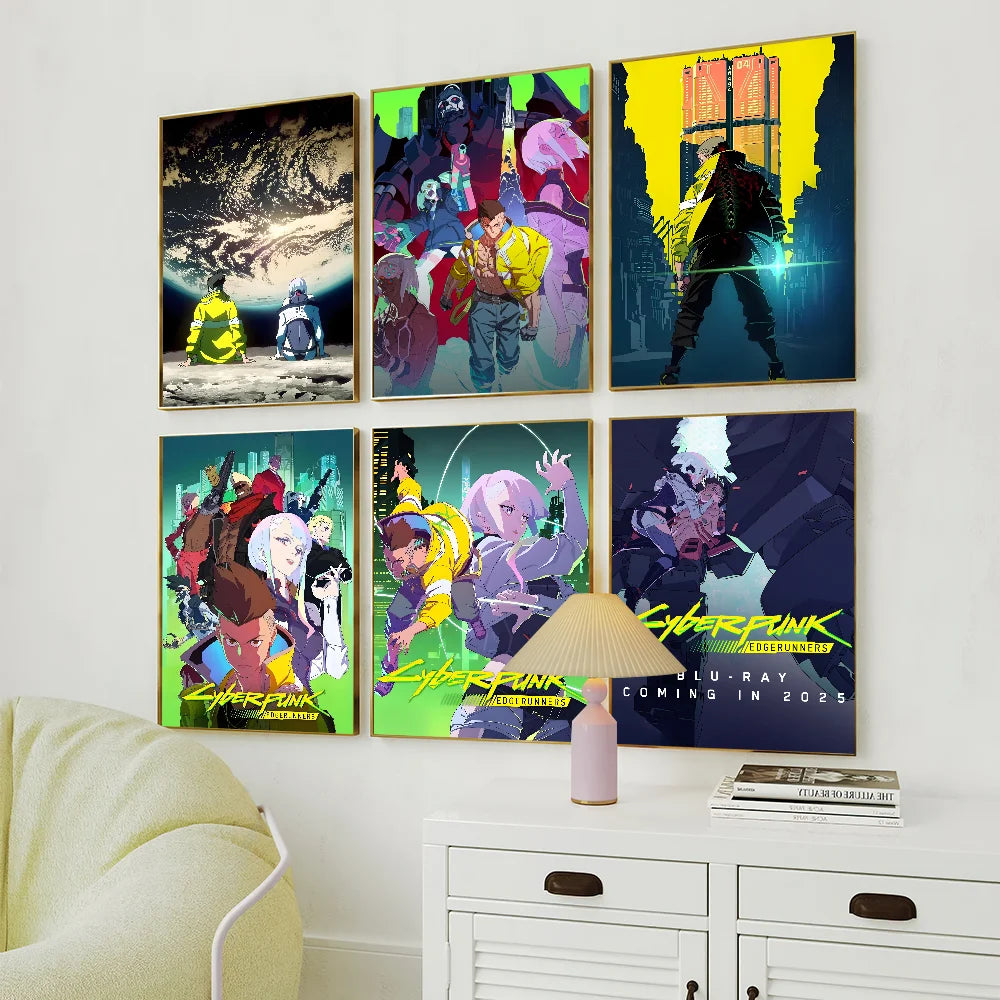 Anime C-Cyberpunk E-Edgerunners Poster Self Adhesive Painting Living Room Office Decoration Bedroom Home Wall Sticker Prints