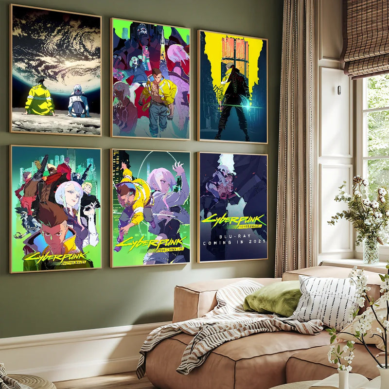 Anime C-Cyberpunk E-Edgerunners Poster Self Adhesive Painting Living Room Office Decoration Bedroom Home Wall Sticker Prints