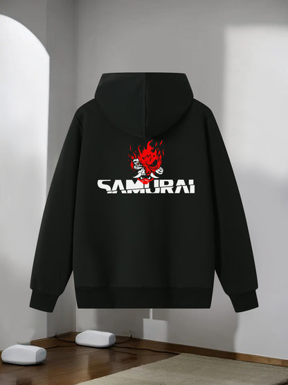 Men's Japanese Samurai Print Hooded Jacket