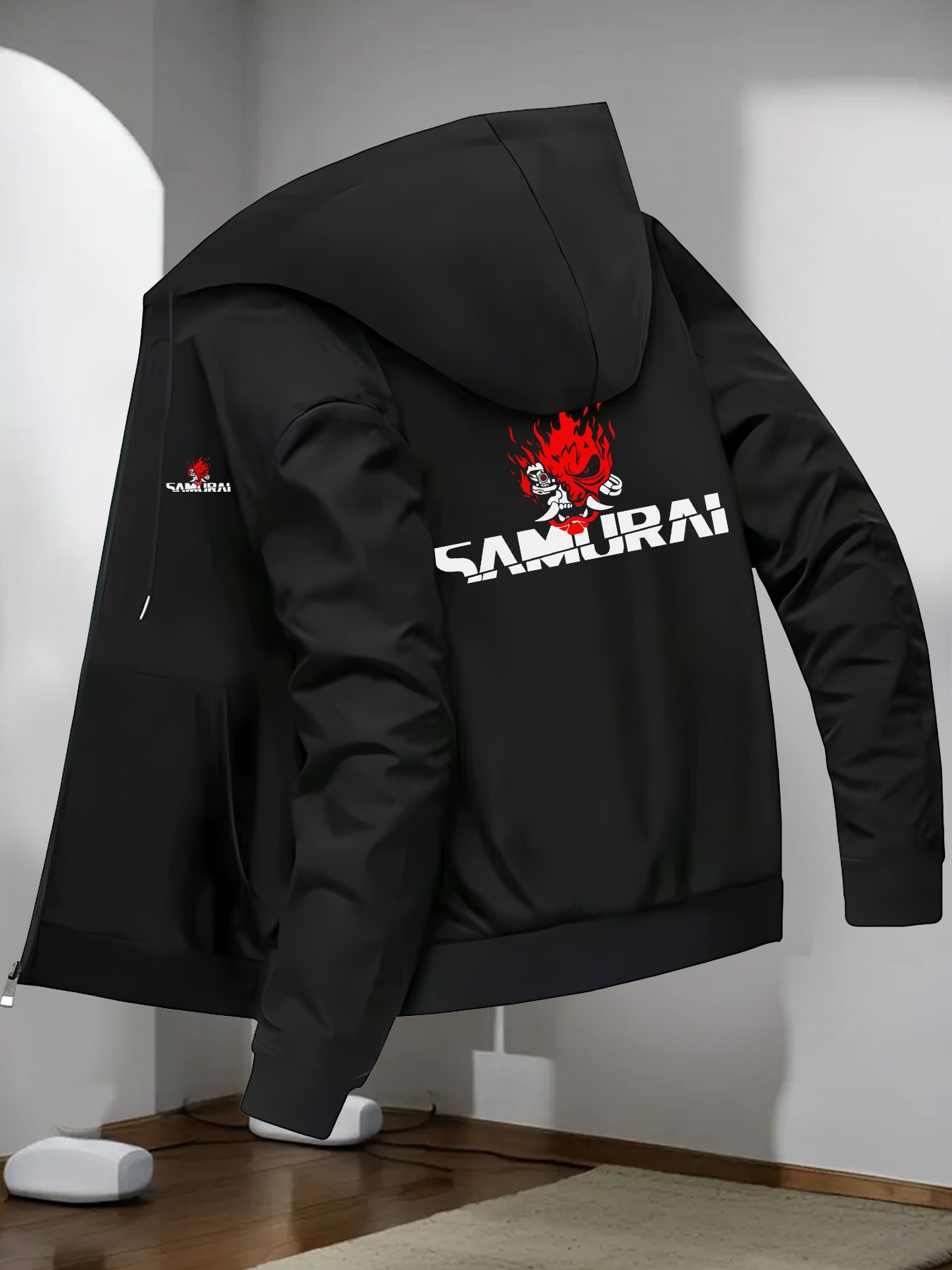 Men's Japanese Samurai Print Hooded Jacket