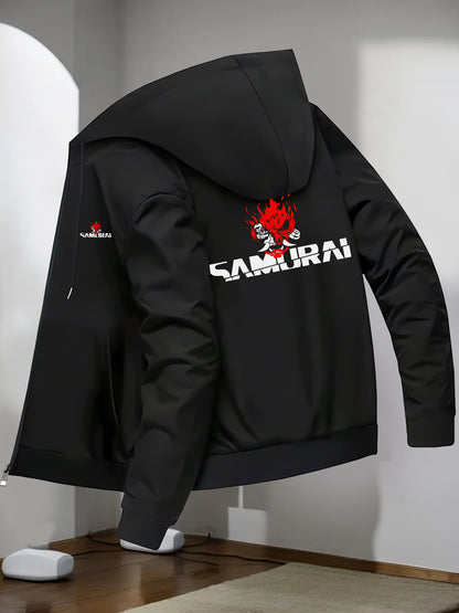 Men's Japanese Samurai Print Hooded Jacket