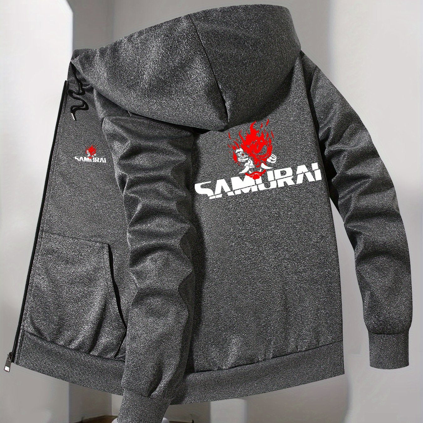 Men's Japanese Samurai Print Hooded Jacket