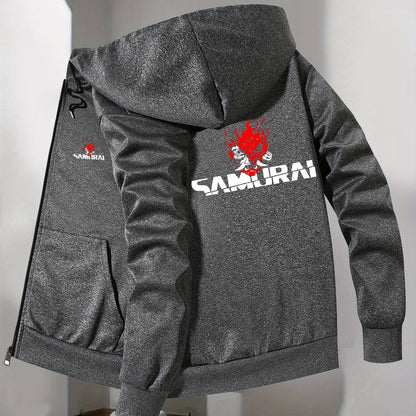 Men's Japanese Samurai Print Hooded Jacket