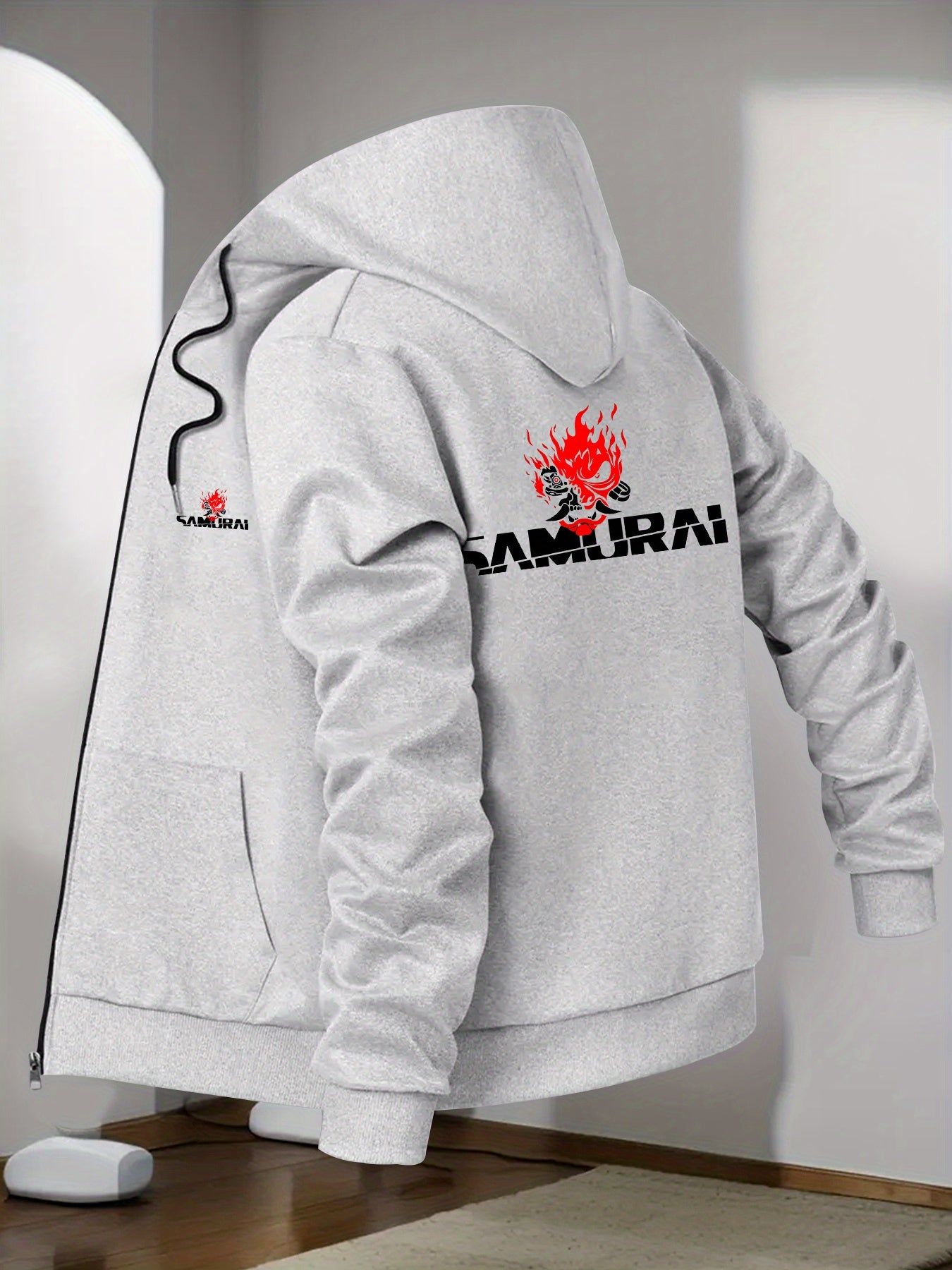 Men's Japanese Samurai Print Hooded Jacket