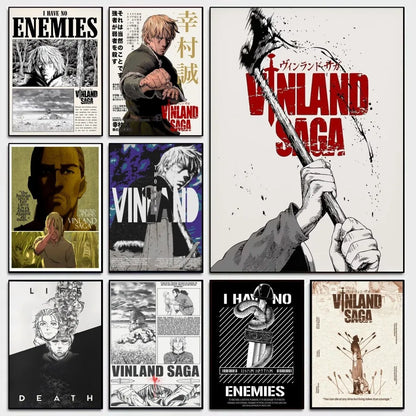 Cool V-Vinland S-Saga Anime Classic Movie Posters Whitepaper Sticker DIY Room Bar Cafe Aesthetic Art Wall Painting