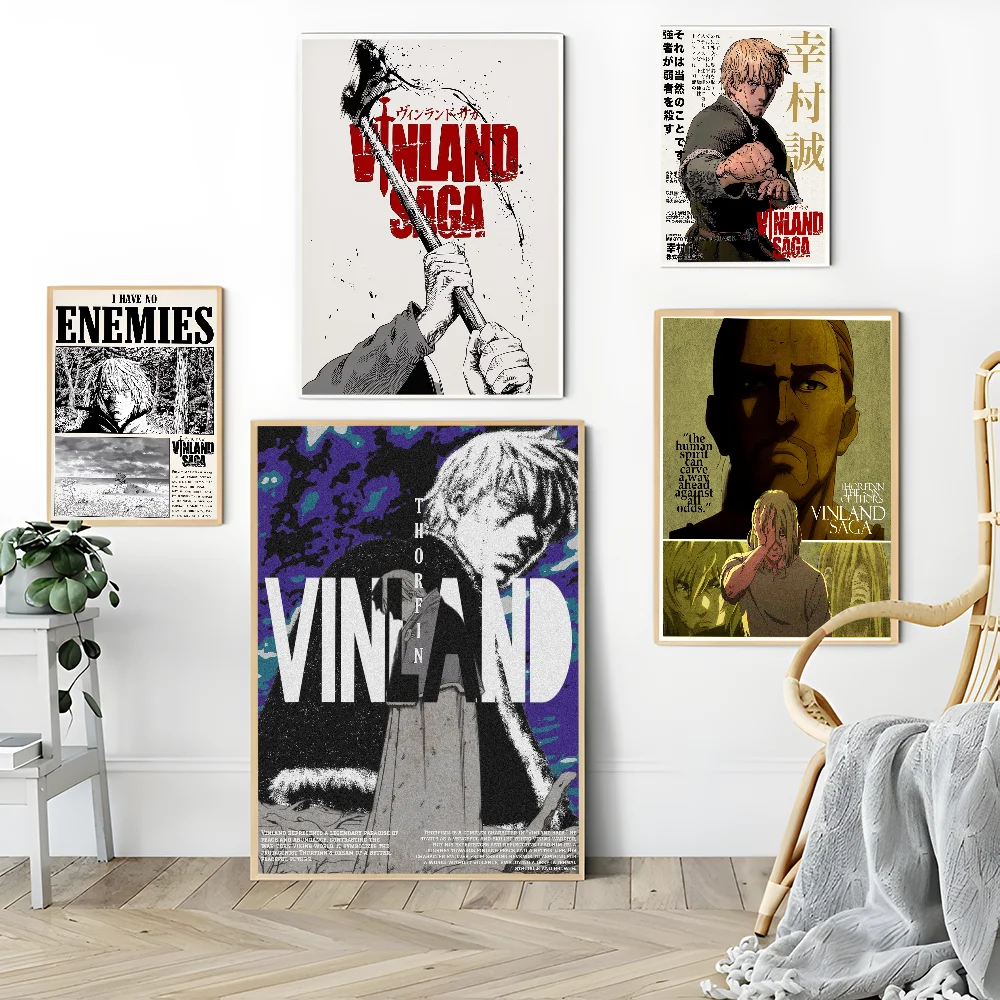 Cool V-Vinland S-Saga Anime Classic Movie Posters Whitepaper Sticker DIY Room Bar Cafe Aesthetic Art Wall Painting