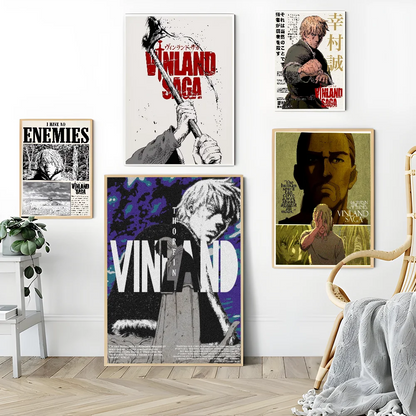 Cool V-Vinland S-Saga Anime Classic Movie Posters Whitepaper Sticker DIY Room Bar Cafe Aesthetic Art Wall Painting