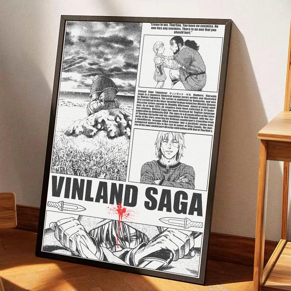 Cool V-Vinland S-Saga Anime Classic Movie Posters Whitepaper Sticker DIY Room Bar Cafe Aesthetic Art Wall Painting