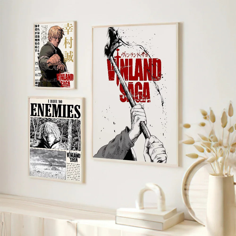 Cool V-Vinland S-Saga Anime Classic Movie Posters Whitepaper Sticker DIY Room Bar Cafe Aesthetic Art Wall Painting