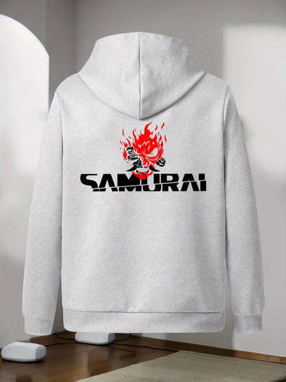 Men's Japanese Samurai Print Hooded Jacket