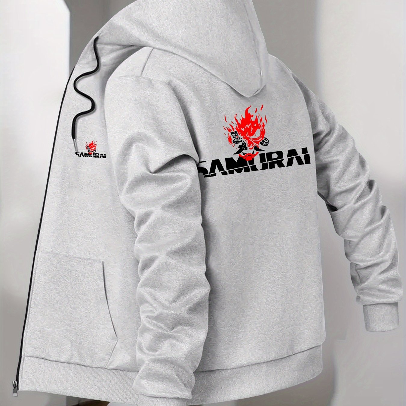 Men's Japanese Samurai Print Hooded Jacket