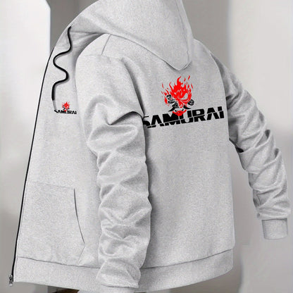 Men's Japanese Samurai Print Hooded Jacket