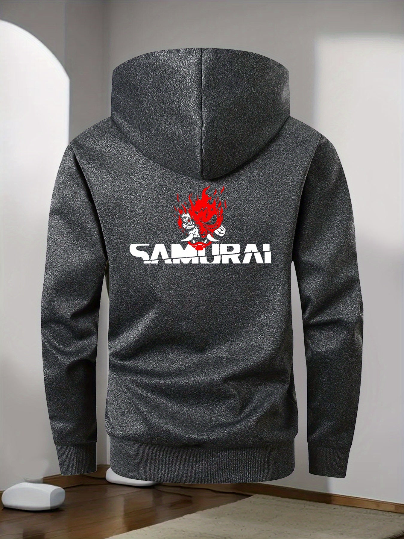 Men's Japanese Samurai Print Hooded Jacket