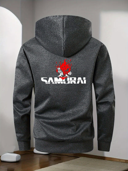 Men's Japanese Samurai Print Hooded Jacket