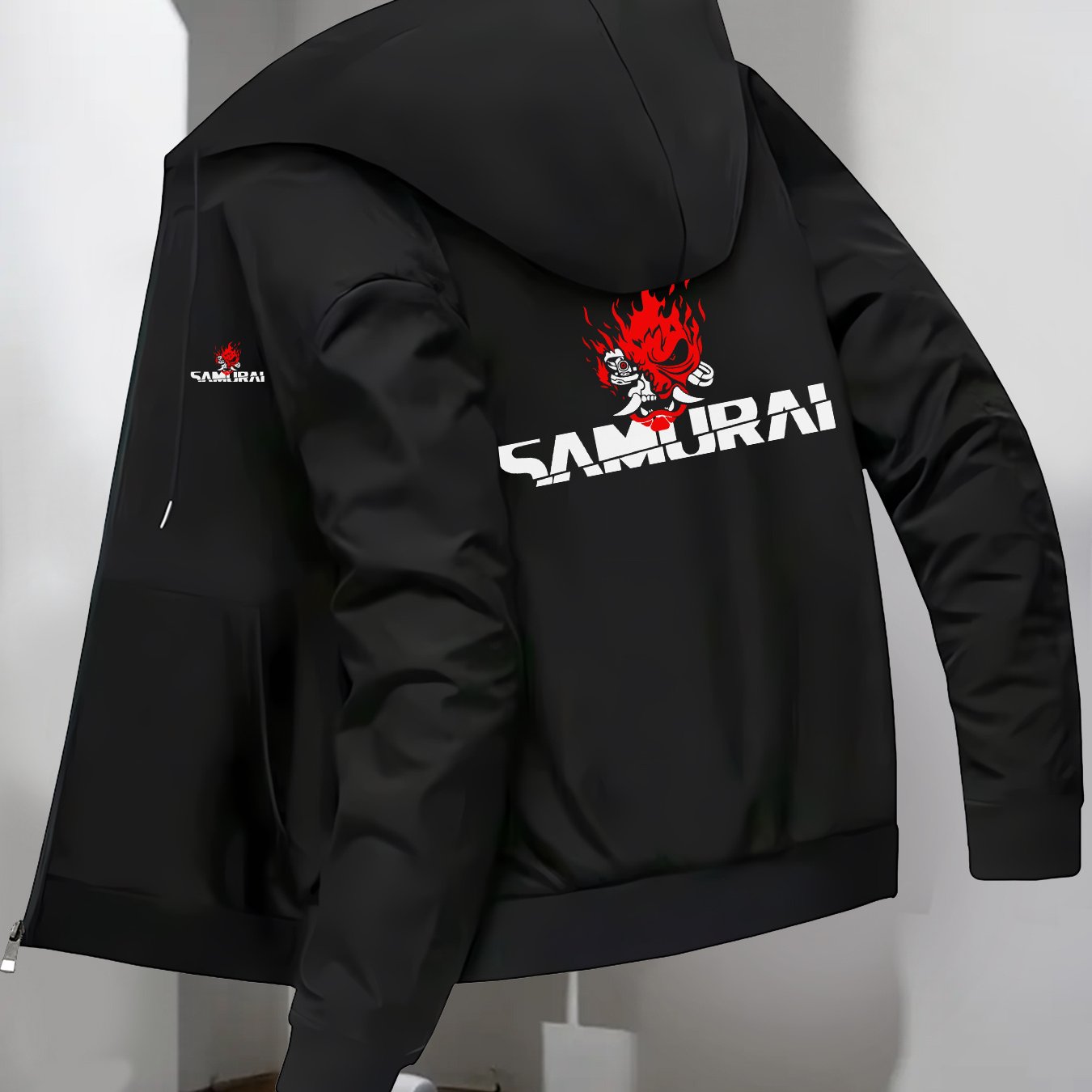 Men's Japanese Samurai Print Hooded Jacket